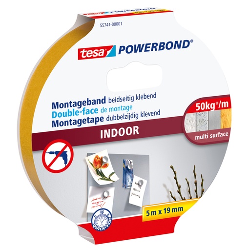 [1397024] Montagetape tesa® Powerbond Indoor dubbelzijdig 5mx19mm wit