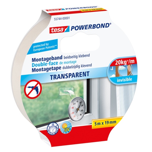 [1396972] Montagetape tesa® Powerbond dubbelzijdig 5mx19mm transparant