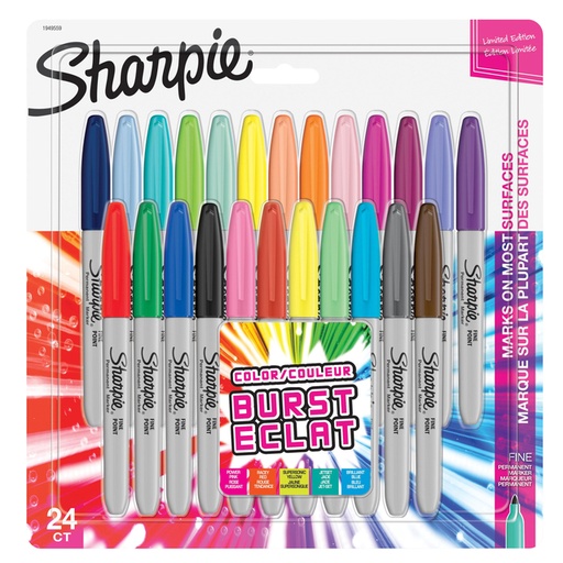 [1398139] Viltstift Sharpie rond Color Burst Eclat fijn assorti blister à 24 stuks