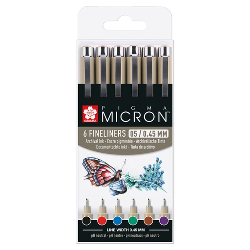 [784143] Fineliner Sakura Pigma Micron 05 basic set 6 kleuren