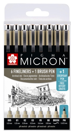 [784144] Fineliner & Brush Sakura Pigma Micron set 7 + 1 Pigma Micron PN gratuit