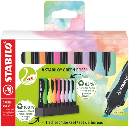 [1391675] Markeerstift STABILO GREEN BOSS 6070/8 pastel assorti deskset à 8 stuks