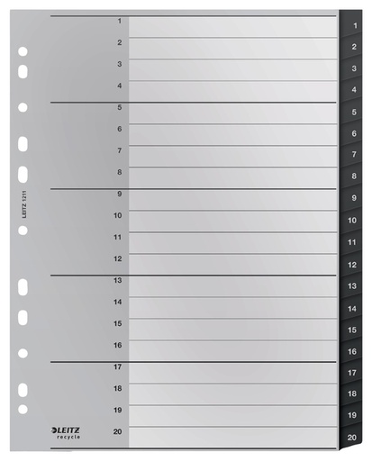 [1398105] Tabblad Leitz Recycle A4 11-gaats 1-20 extra breed PP