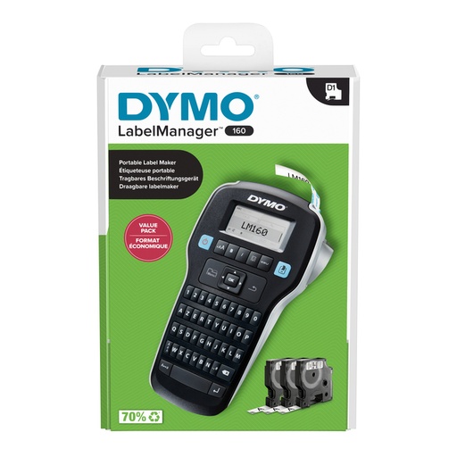 [1398141] Labelprinter Dymo LabelManager 160 draagbaar azerty 12mm zwart valuepack