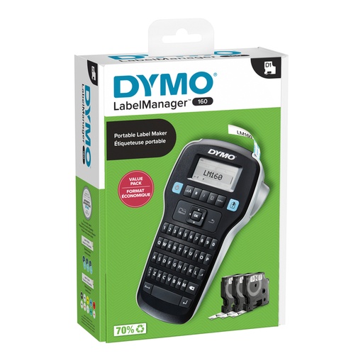 [1398142] Labelprinter Dymo LabelManager 160 draagbaar qwerty 12mm zwart valuepack