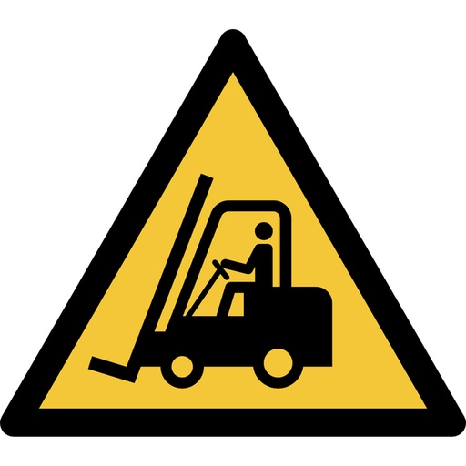 [1398488] Pictogram bordje Djois Waarschuwing: transportvoertuigen 200x176mm geel