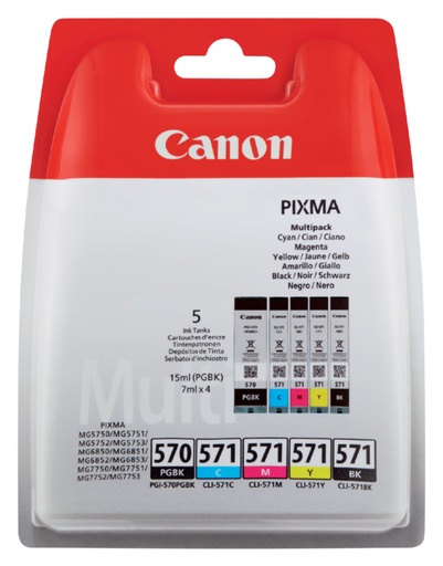 [402353] Cartouche d’encre Canon PGI/570+CLI-571 2x noir + 3 couleurs