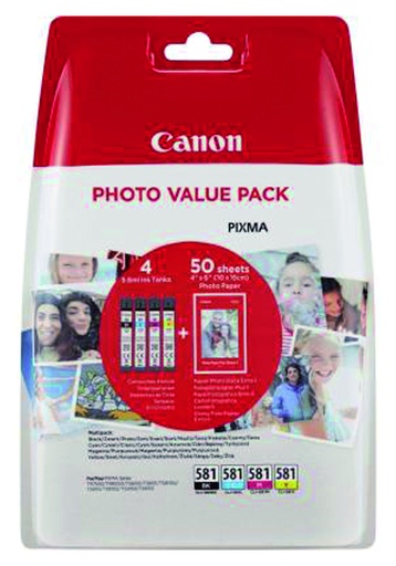 [405352] Inktcartridge Canon CLI-581 4 kleuren + 50vel fotopap 10x15cm