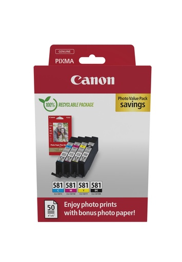 [405352] Inktcartridge Canon CLI-581 4 kleuren + papier