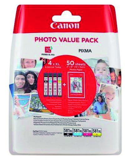 [405353] Cartouche d’encre Canon CLI-581XL 4 clrs+50fls photo 10x15cm