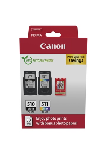 [411906] Cartouche d’encre Canon PG-510+CL-511 noir+couleur+papier
