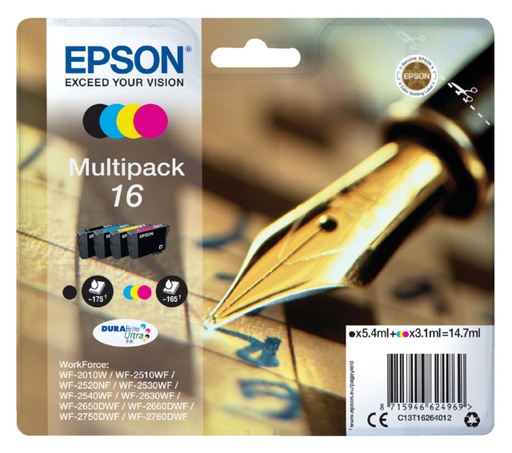 [402504] Cartouche d’encre Epson 16 T1626 noir + 3 couleurs