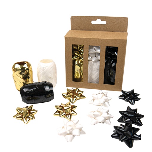 [1399041] Rubans et noeuds Design Group or/noir/blanc assorti