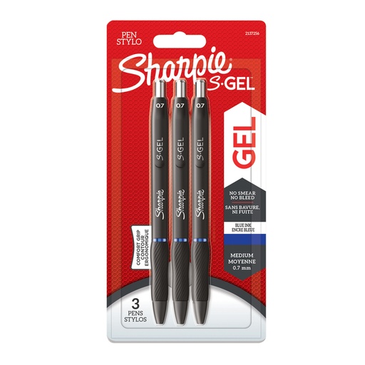 [1399015] Stylo gel Sharpie S-gel Medium bleu blister 3 pièces