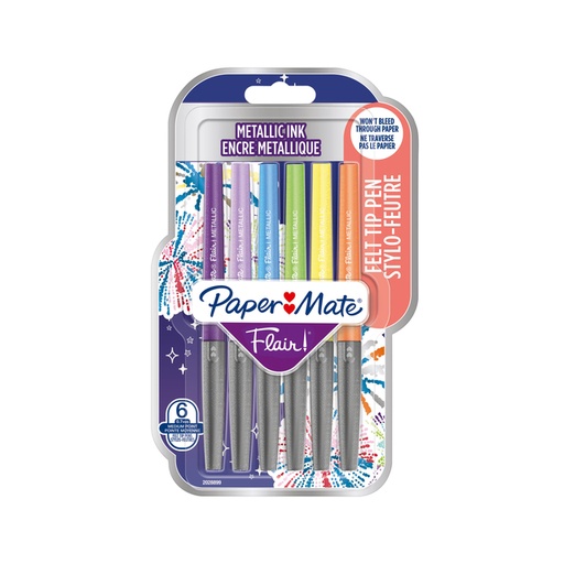 [1396793] Fineliner Paper Mate Flair Metallic Medium assorti blister 6 pièces