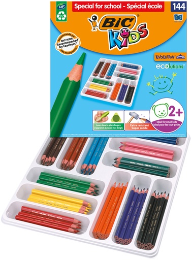 [1399093] Kleurpotloden BicKids Evolution ecolutions ass schoolbox à 144 stuks