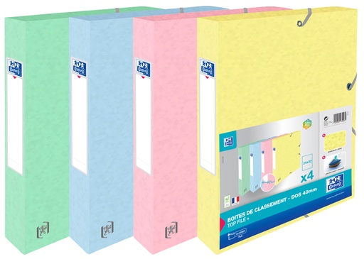 [1399746] Boîte de classement à élastique Oxford Top File+ A4 40mm pastel assorti 4 pièces