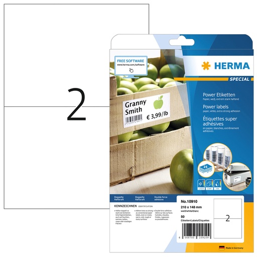 [1399822] Etiquette HERMA Power 10910 210x148mm blanc 50 pièces
