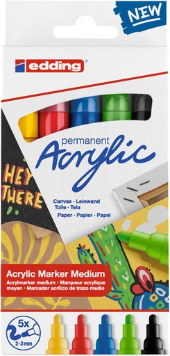 [1399157] Marqueur acrylique edding e-5100 Medium Basique assorti set 5 pièces