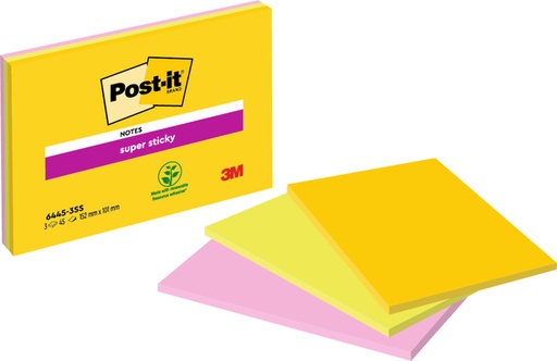 [1400411] Bloc-mémos Post-it 6445 Super Sticky 152x101mm assorti 3 pièces