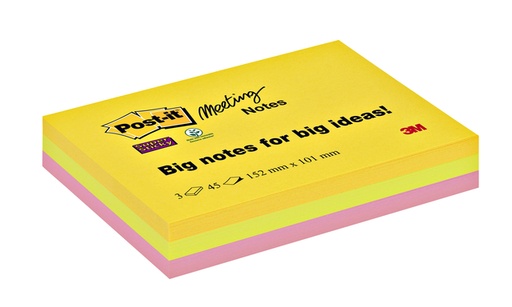 [1400411] Bloc-mémos Post-it 6445 Super Sticky 152x101mm assorti 3 pièces