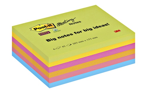 [1400412] Memoblok Post-it 8645 Super Sticky 203x153mm assorti 6 stuks