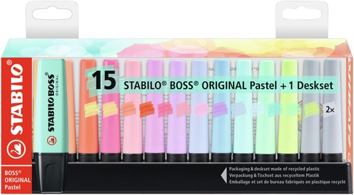 [1400390] Markeerstift STABILO BOSS Original 70/15 pastel assorti deskset à 15 stuks