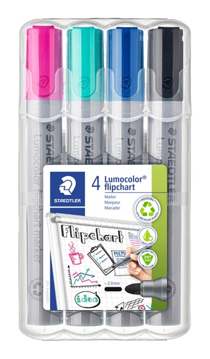 [1400404] Viltstift Staedtler 356 voor flipover rond 2mm set à 4 stuks assorti
