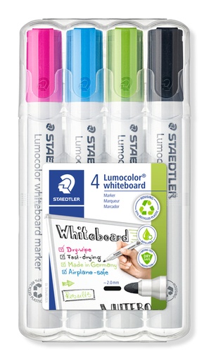 [1400407] Feutre tableau blanc Staedtler Lumocolor 351 assorti set 4 couleurs fun