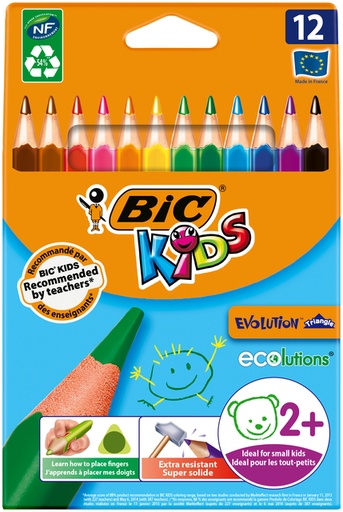 [1399785] Crayons de couleur BIC Kids Evolution Triangle étui 12 pièces