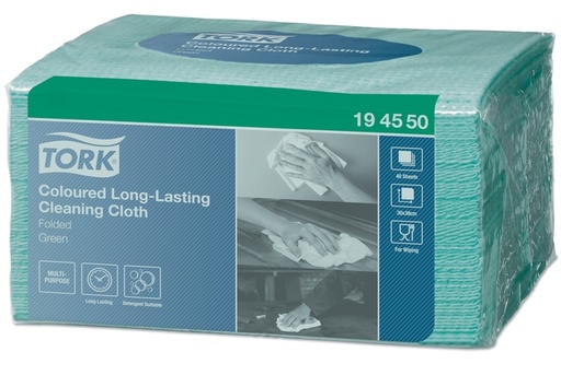 [1399858] Chiffon de nettoyage Tork Long Lasting W8 194550 multifonctionnel plié vert 40 feuilles