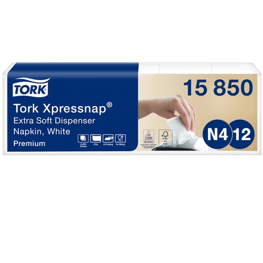 [1399850] Serviette Tork Xpressnap Premium N4 15850 Pli 1/2 2 ép 213x165mm 1000 feuilles blanc