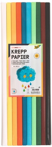 [1400521] Papier crépon Folia 50x200cm 10 rouleaux couleurs basiques