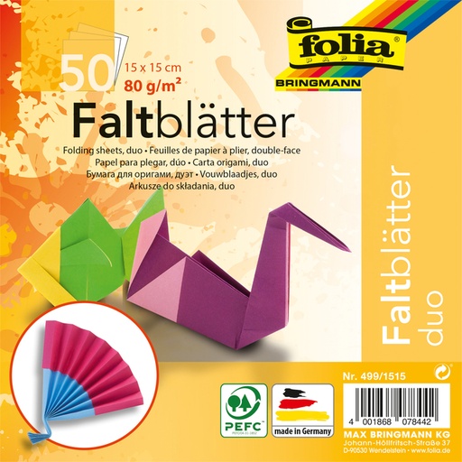 [1400516] Vouwblaadjes Folia 80gr 15x15cm 50 vel 2-zijdig 10 duo kleuren