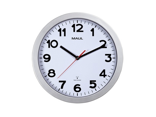 [1400054] Horloge murale MAULstep RC Ø30x5cm plastqiue argent/blanc avec pile