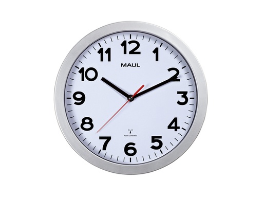 [1400054] Horloge murale MAULstep RC Ø30x5cm plastqiue argent/blanc