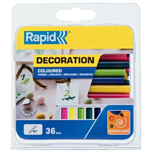 [1401840] Bâton de colle Rapid 7mm 5 couleurs assorti 36 pièces