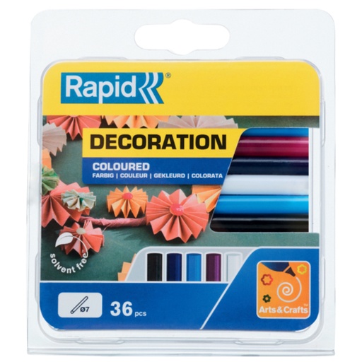 [1401841] Bâton de colle Rapid 7mm 5 couleurs assorti 36 pièces