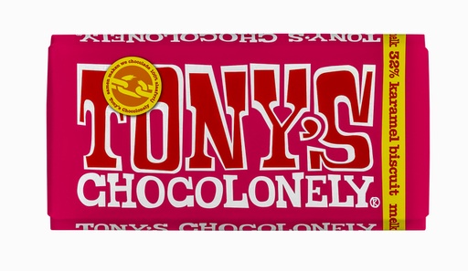 [1402103] Chocolade Tony''s Chocolonely melk karamel biscuit reep 180gr