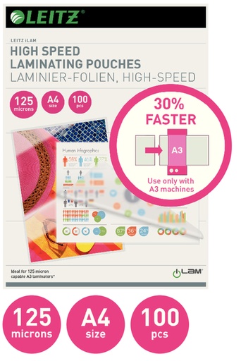 [1400423] Pochette de plastification Leitz A4 iLAM High speed 125 micron