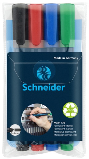 [1401601] Marqueur Schneider Maxx 133 biseauté 1-4mm assorti 4 pièces