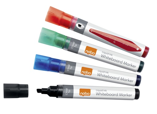 [1401560] Whiteboardmarker Nobo Liquid ink schuin assorti 4mm 4st