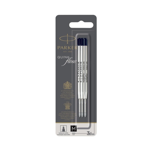 [1402055] Balpenvulling Parker Quinkflow medium zwart blister à 3 stuks