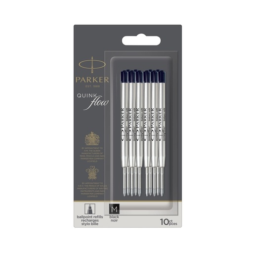 [1402069] Balpenvulling Parker Quinkflow medium zwart blister à 10 stuks