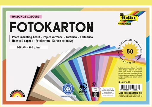 [1403647] Carton photo Folia A5 300g 50 feuilles assorti
