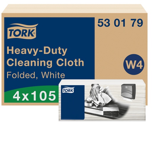 [1403731] Chiffon de nettoyage Tork Premium Heavy-Duty W4 530179 plié 1 épaisseur 4x 105fls blanc