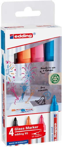[1403457] Viltstift edding 95 glasbord rond 1.5-3mm inclusief zwart assorti 4 stuks