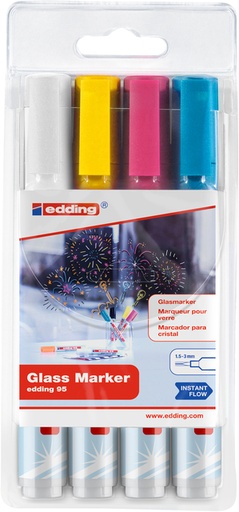 [1403458] Marqueur edding 95 verre ogive 1,5-3mm assorti inclus blanc set 4 pièces