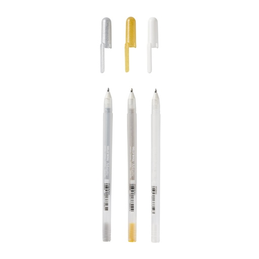 [784141] Stylo gel Sakura Gelly Roll The Favourites set 3 couleurs or-argent-blanc