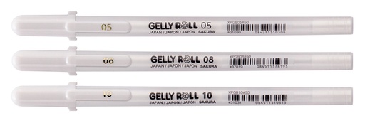 [784142] Stylo gel Sakura Roll Classic set 3 largeurs blanc
